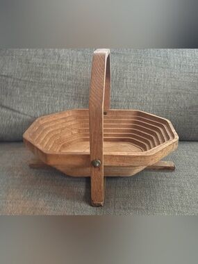 Handcrafted Wooden Tray Basket in wNatural Brown